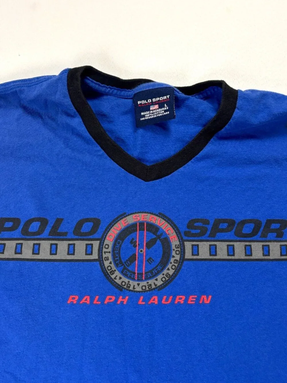 Vintage Polo Sport Ralph Lauren Mens T Shirt Faded Black Sz M USA Flag Spellout